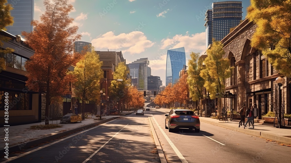 urban feel during the day and full of vehicles