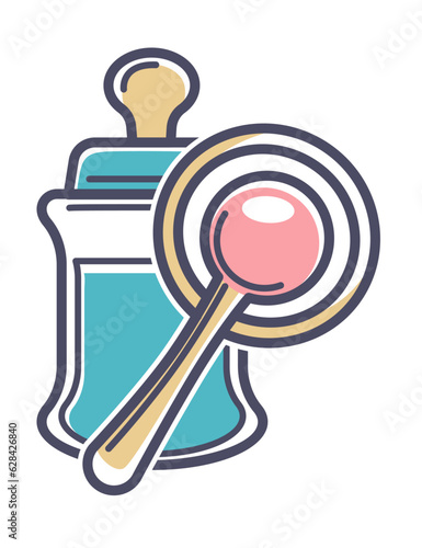 Bottle with milk for kid and rattle toy vector