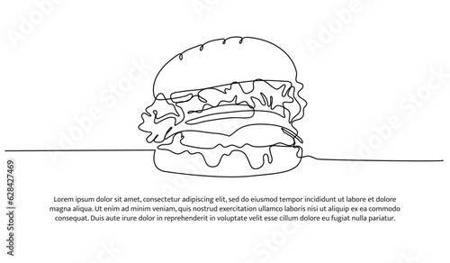 Burger one continuous line design. Decorative elements drawn on a white background.