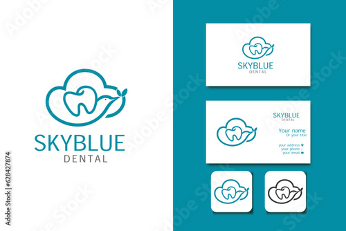 SKYBLUE DENTAL logo design vector template and business card with editable text