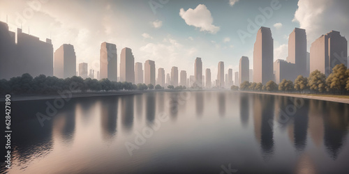 Panoramic view of futuristic morden city skyline.  © birdmanphoto