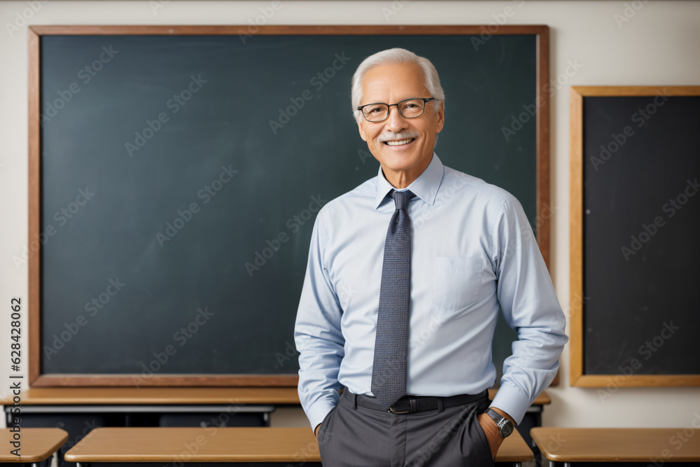 Portrait of a smiling teacher in front of blackboard Portrait of a smiling teacher in front of blackboard