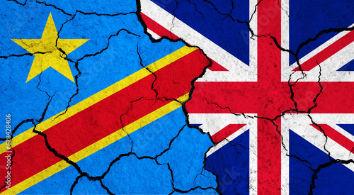 Flags of Congo - Democratic Republic and United Kingdom on cracked surface - politics, relationship concept