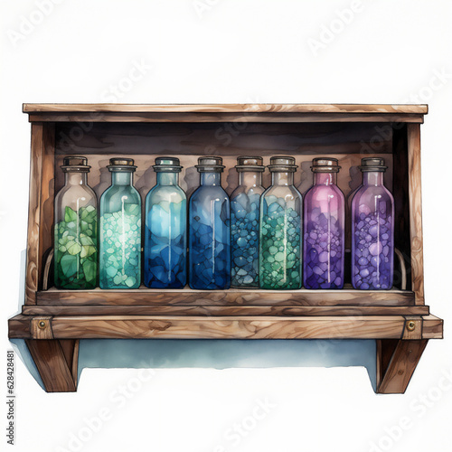 antique magical bottles on a shelf - generative ai