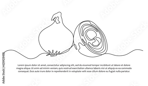 Onion slice one continuous line design. Vegetable symbol concept. Decorative elements drawn on a white background.