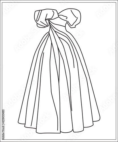 Girl dress or gown coloring book page for girl children