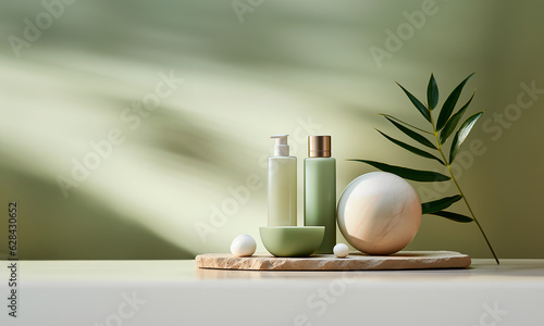 Obraz na płótnie Mockup productos cosméticos - Colo verde, elegante, moderno - 3d fondo con mocku