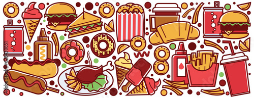 Fast food beverages and dishes, traditional meal