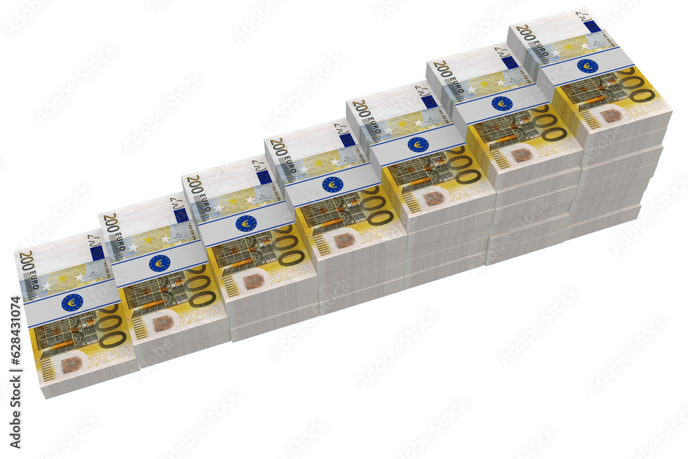 PNG. Trasparente. Duecento euro. Pile crescenti di banconote su sfondo trasparente. PNG. Trasparente. Duecento euro. Pile crescenti di banconote su sfondo trasparente.