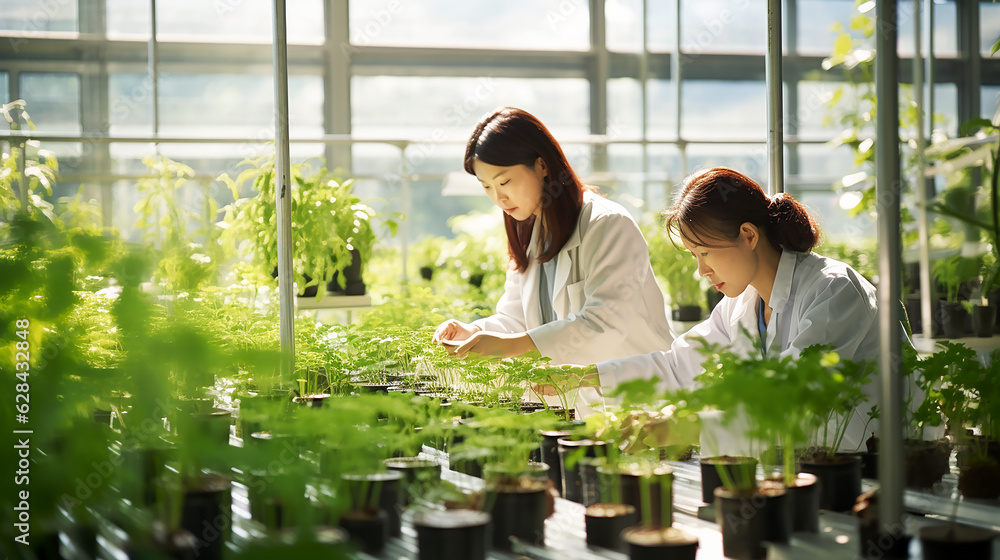 A laboratory and scientists studying plants. Ai generative. A laboratory and scientists studying plants. Ai generative.