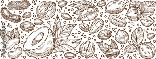 Almonds and nuts, nutrition and dieting banner