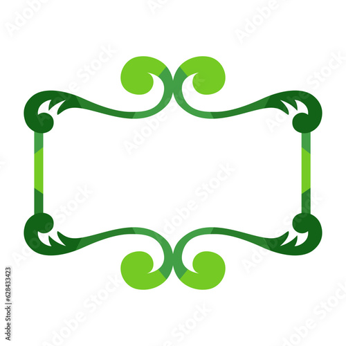 Rectangular horizontal frame made of wavy elements, green framework rectangular, coloured drawn, vector frame with swirls