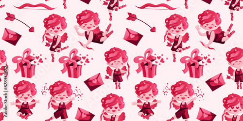 Pattern with cupid on Valentine s Day. Seamless pattern. Vector. Can be used to create charming and romantic designs for greeting cards, gift wrapping, stationery, or other love-themed materials.