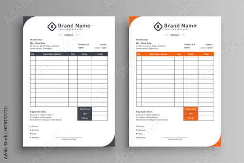 Invoice template vector design