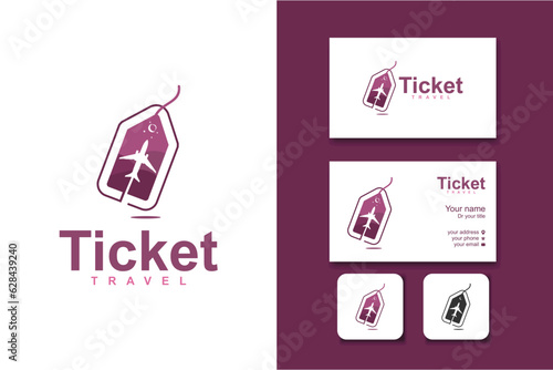 ticket travel logo design vector template and business card with editable text
