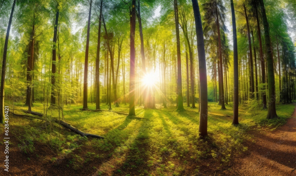 The forest comes alive as the sun's rays penetrate through the towering trees. The forest comes alive as the sun's rays penetrate through the towering trees.