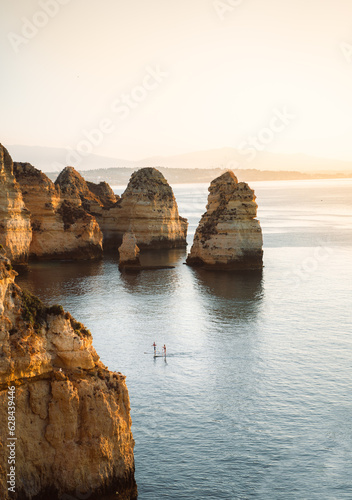 Sunrise view of Ponta da Piedade with Stand Up Paddle Lagos Algarve Portugal 