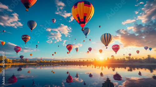 Colorful hot air balloons floating in the sky