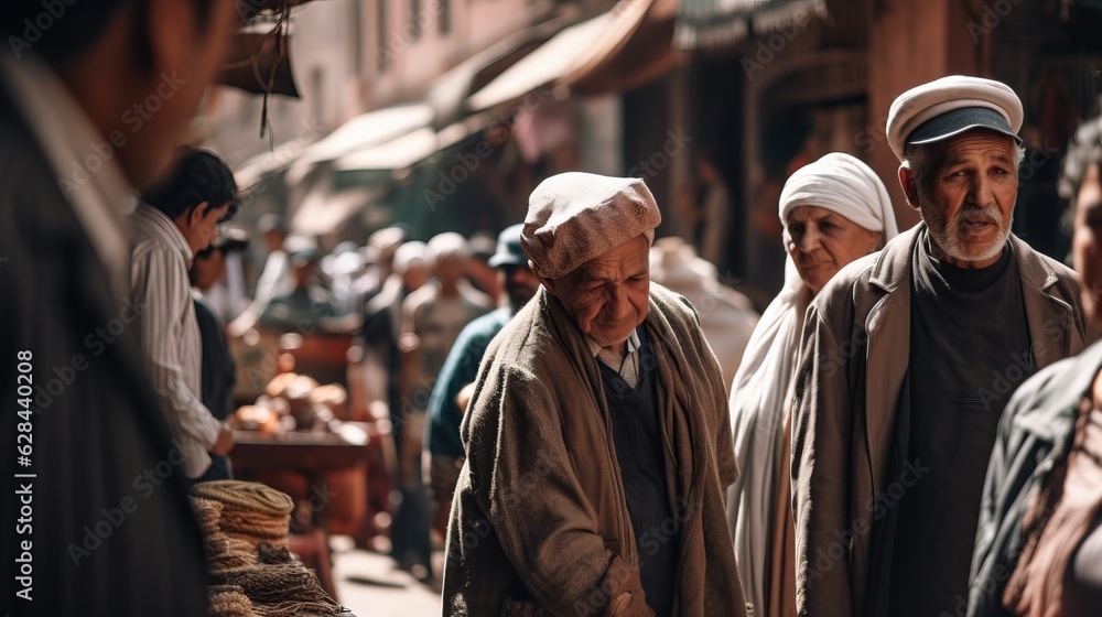 Street Vendor at Marketplace in Marrakesh, Morocco. AI Generative.