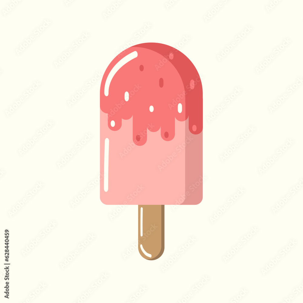 Pink cold ice cream on a stick with pink frosting. Vector Pink cold ice cream on a stick with pink frosting. Vector