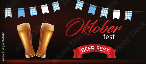 oktober fest label vector illustration two glass of beer oktober fest vector design