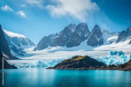 a stunning image of an icy glacial fjord surrounded by towering cliffs