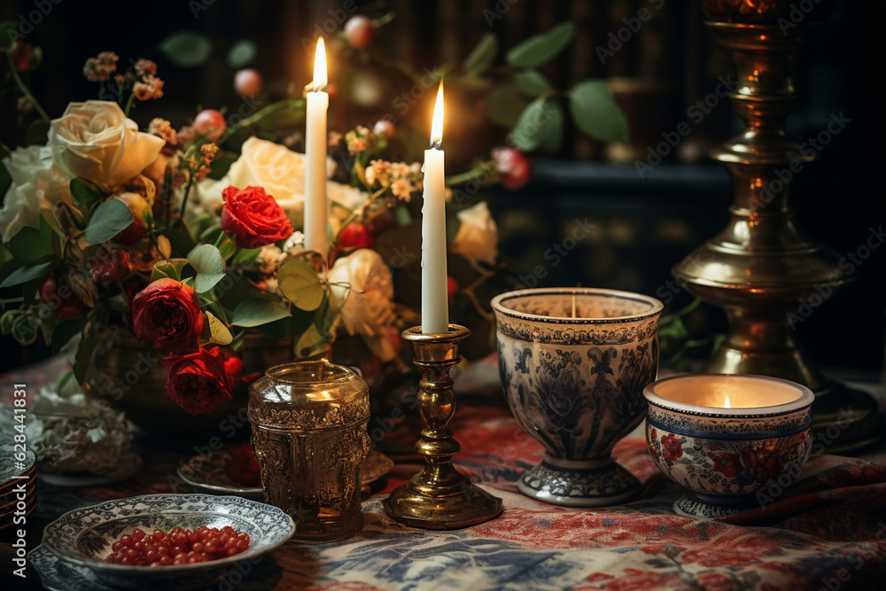 the various settings and occasions where candles are used, such as romantic dinners, religious ceremonies, or meditation spaces, capturing the ambiance and mood they create. Generative AI