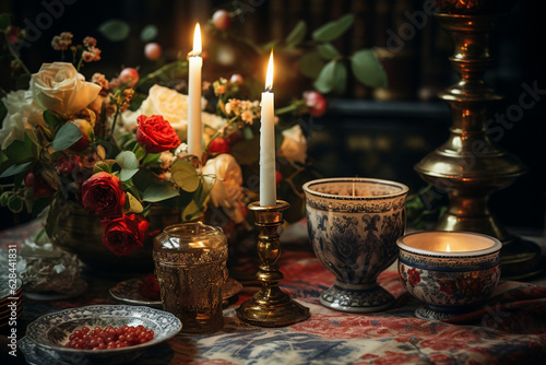 the various settings and occasions where candles are used  such as romantic dinners  religious ceremonies  or meditation spaces  capturing the ambiance and mood they create. Generative AI