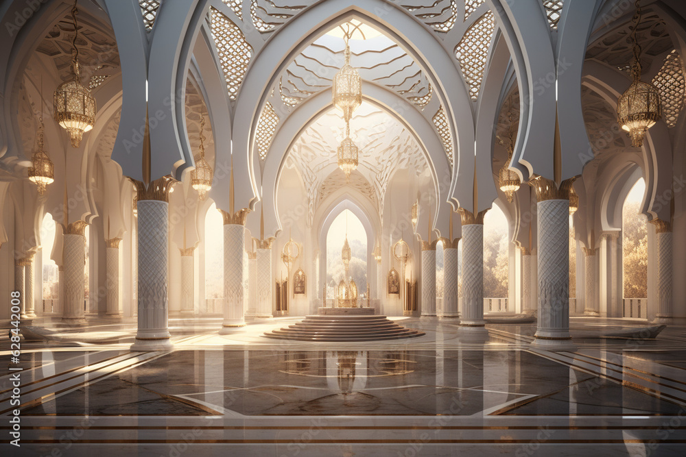 explore the acoustics and melodies of Islamic chants and recitations, using sound recordings and spatial design to recreate the mesmerizing atmosphere of a mosque's interior. Generative AI