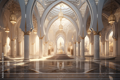 explore the acoustics and melodies of Islamic chants and recitations  using sound recordings and spatial design to recreate the mesmerizing atmosphere of a mosque s interior. Generative AI