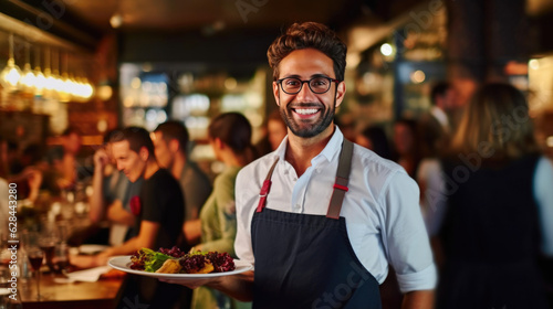 Polite Waitstaff Attending to Hungry Guests in a Lively Bar