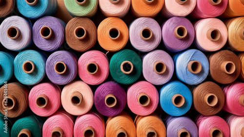 Many colorful sewing threads background