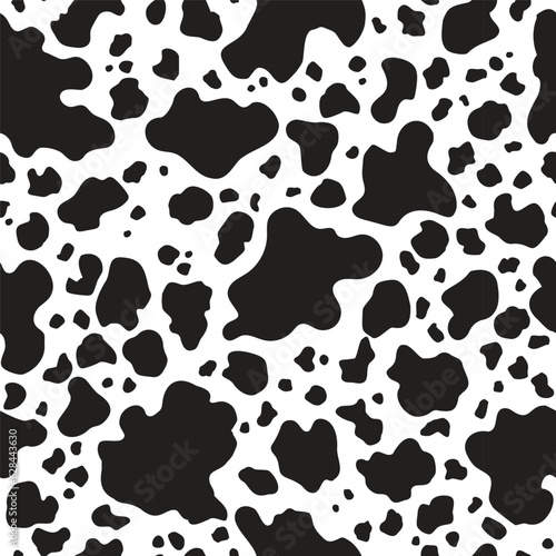 Cow print seamless pattern. Black and white animal print, repeat design.