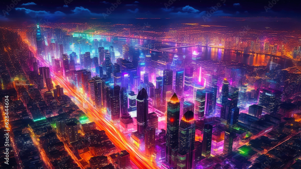 Obraz premium Neon Cityscape Extravaganza