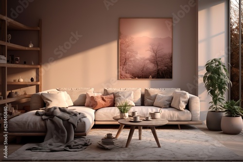 Modern living room interior with stylish comfortable sofa Generative AI