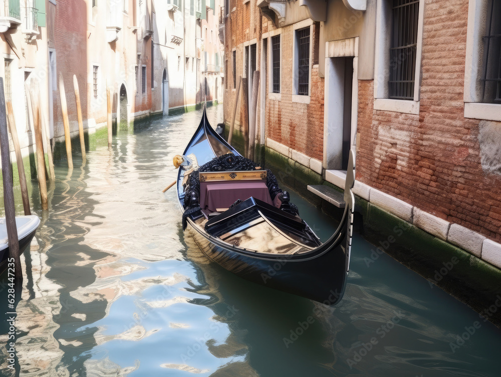 A gondola in a small canal in Venice, Italy.