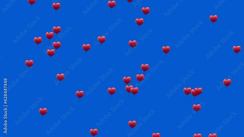 Animation of red heart balloons over blue background Animation of red heart balloons over blue background