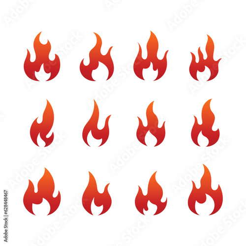 set of gradient red flames vector illustration