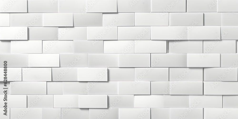 Seamless smooth subtle white embossed plastic, ceramic, porcelain or marble brick wall background texture. Abstract elegant geometric grayscale displacement, bump or height map. 3D, Generative AI - obrazy, fototapety, plakaty 