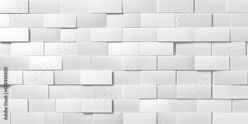 Seamless smooth subtle white embossed plastic, ceramic, porcelain or marble brick wall background texture. Abstract elegant geometric grayscale displacement, bump or height map. 3D, Generative AI
