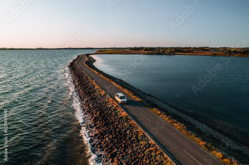 Aerial footage of Helnaes island, Funen, Fyn, Denmark
