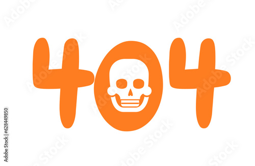 Grinning skeleton skull error 404 flash message. Human skeleton smiling. Halloween. Empty state ui design. Page not found popup cartoon image. Vector flat illustration concept on white background