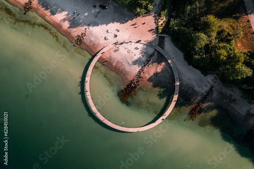 Aerial Drone Shot of the Famous Infinite Bridge in Aarhus, Denmark