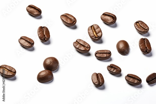 Pile coffee beans isolated on white background and top view