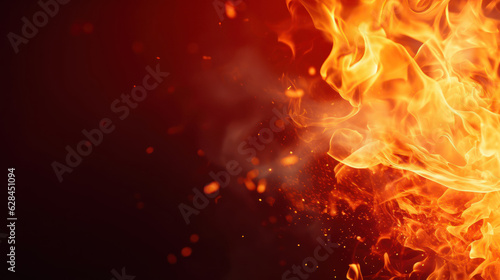 Close up fire on dark red background