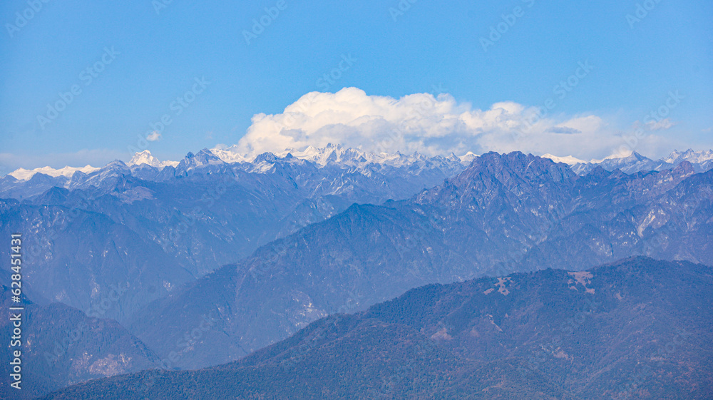 The Himalayan mountain ranges in Bhutan as seen from Dochula, a prominent tourist place