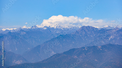 The Himalayan mountain ranges in Bhutan as seen from Dochula, a prominent tourist place © Tsagay