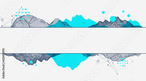 Abstract wireframe mountain background. Modern science or technology art elements. Surface illustration.