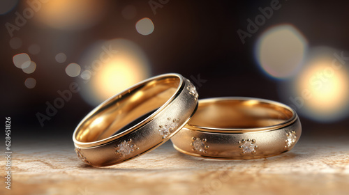 Two golden rings with shining effect on it wedding 