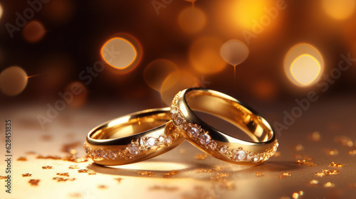 Two golden rings with shining effect on it wedding 